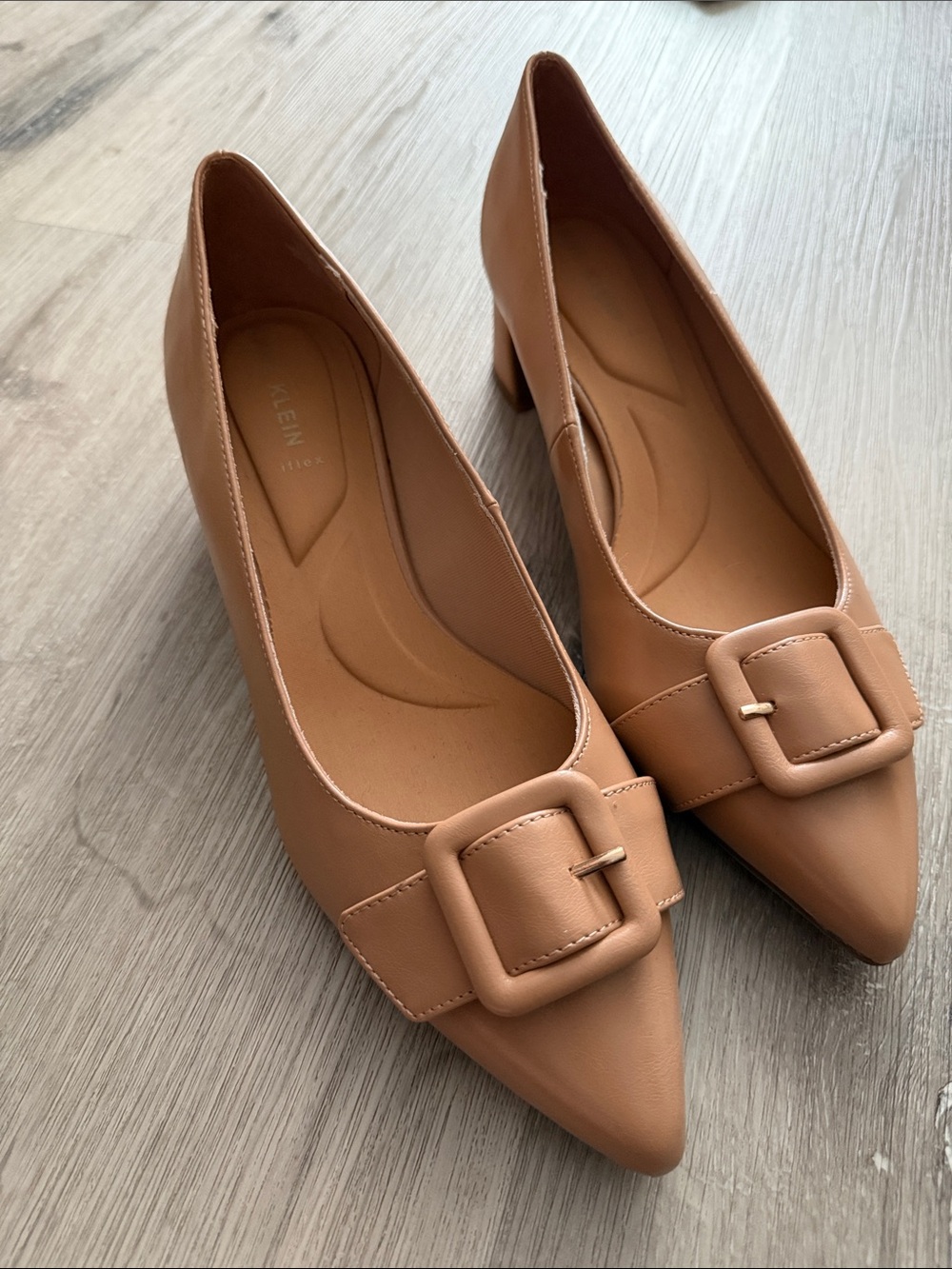 Anne Klein Pointed Toe Buckle Pump in Tan
